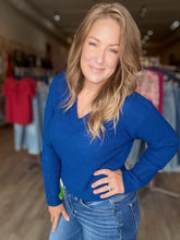 Load image into Gallery viewer, Blue V Neck Long Sleeve Sweater