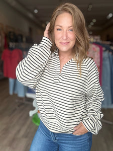 Cream Striped Pullover Sweater