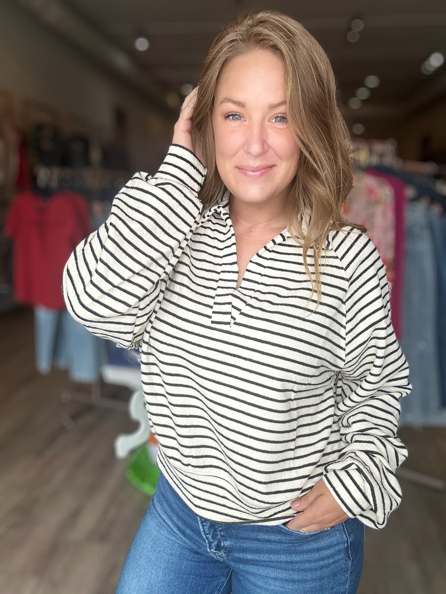 Cream Striped Pullover Sweater
