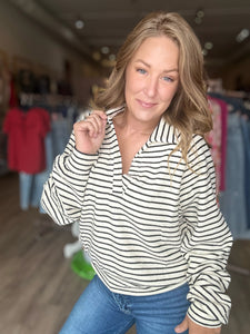 Cream Striped Pullover Sweater