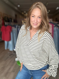 Cream Striped Pullover Sweater
