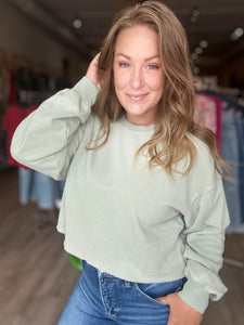 Sage Green Cropped Crewneck Sweatshirt