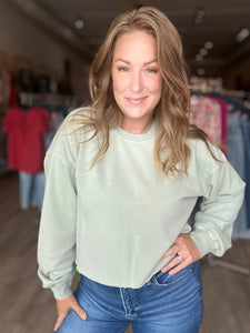 Sage Green Cropped Crewneck Sweatshirt