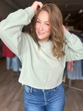 Load image into Gallery viewer, Sage Green Cropped Crewneck Sweatshirt