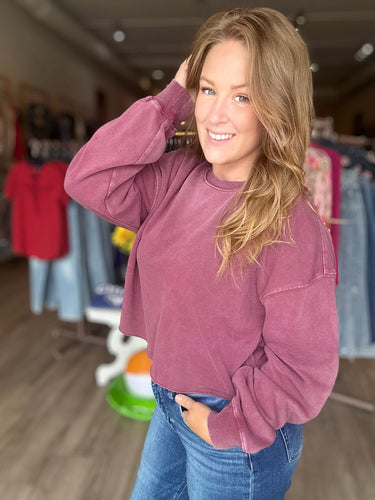 Mauve Cropped Crewneck Sweatshirt