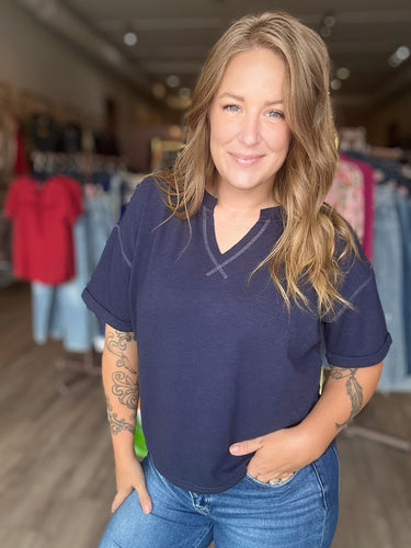 Navy Contrast Stitch Tee