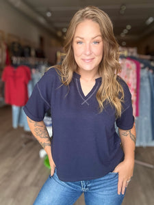 Navy Contrast Stitch Tee