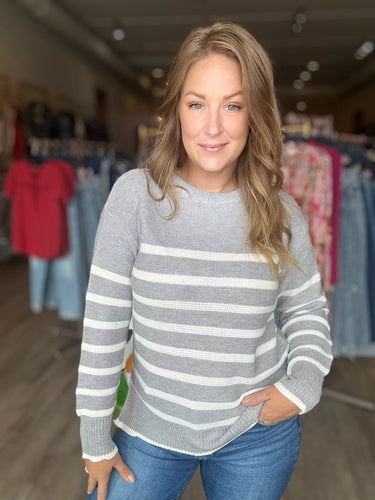 Heather Grey Striped Long Sleeve Top