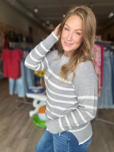Heather Grey Striped Long Sleeve Top