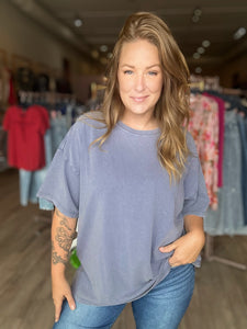 Dusty Blue Washed Oversized Tee