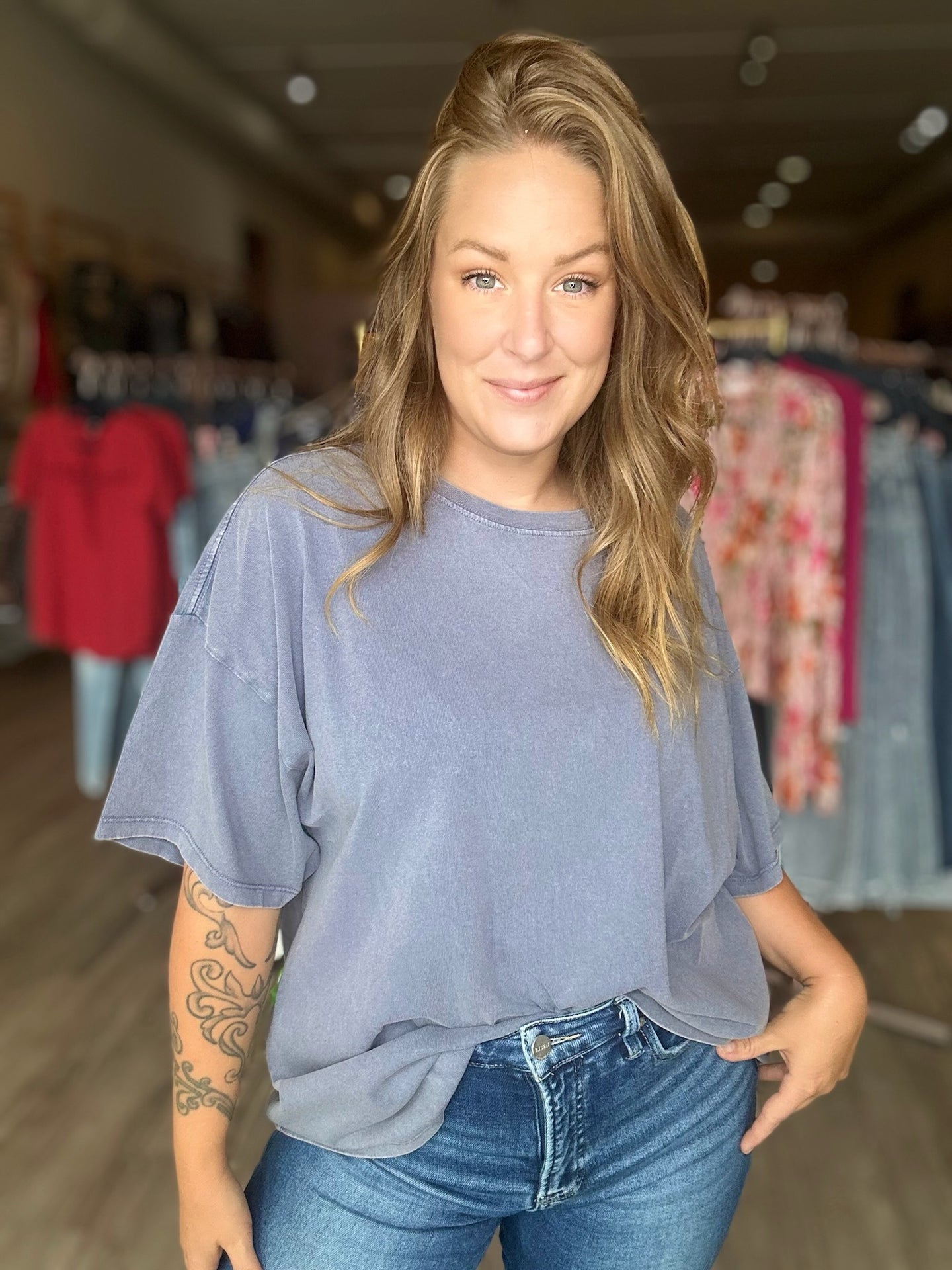 Dusty Blue Washed Oversized Tee