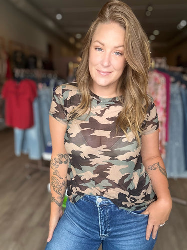 Black Camo Short Sleeve Top