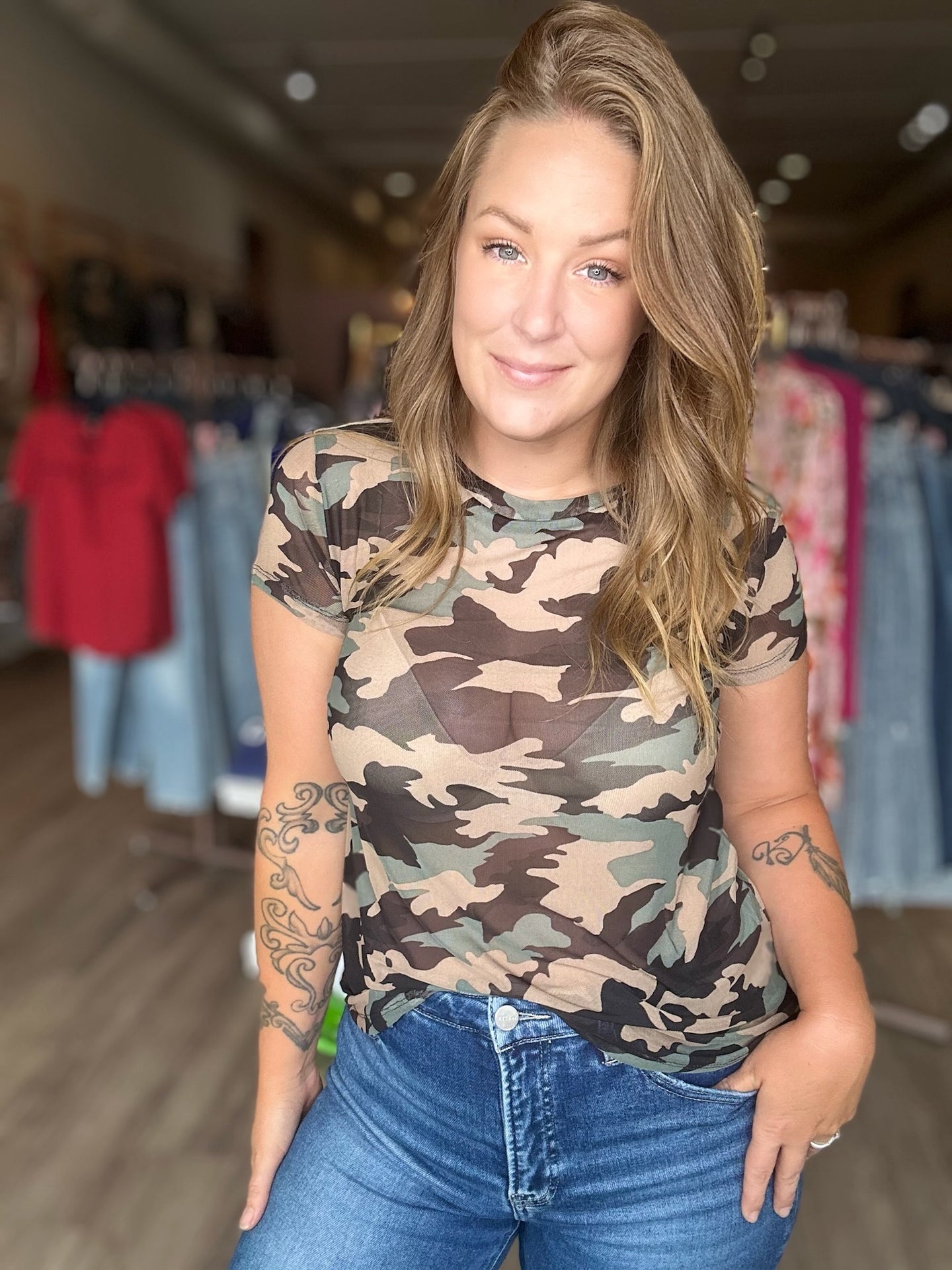 Black Camo Short Sleeve Top