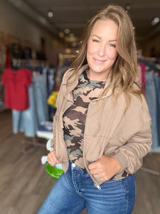 Beige Zip Up Short Hoodie