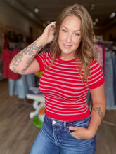 Load image into Gallery viewer, Red Striped Short Sleeve Top