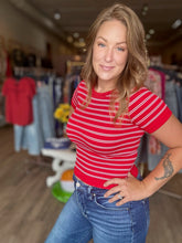 Load image into Gallery viewer, Red Striped Short Sleeve Top