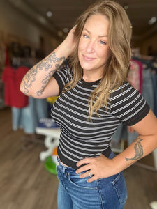 Black Striped Short Sleeve Top