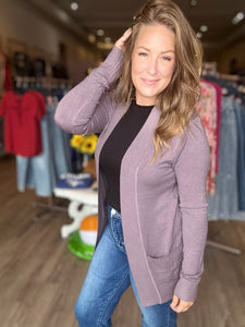 Dusty Plum Open Front Cardigan