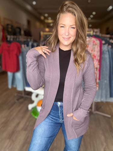 Dusty Plum Open Front Cardigan