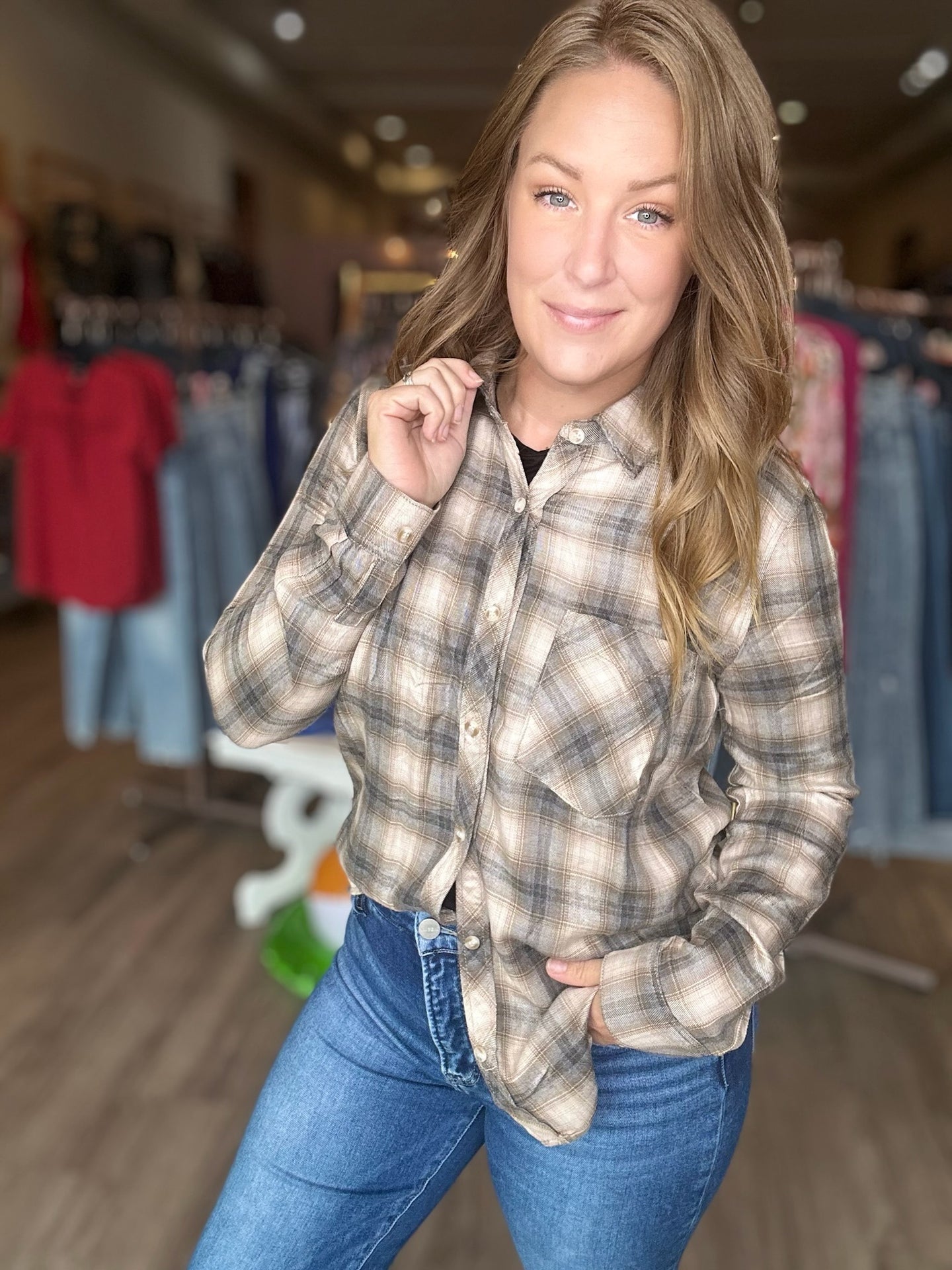 Charcoal Tartan Plaid Button Up Shirt