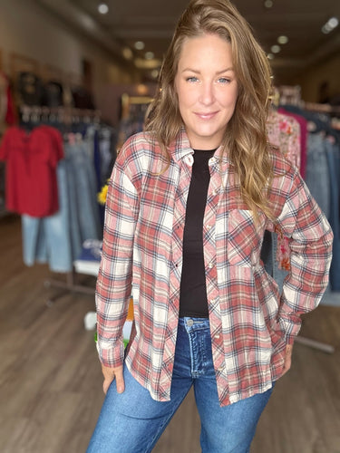 Rose Classic Plaid Button Up Shirt