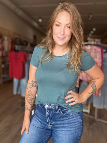 Teal Scoop Neck Jersey Top
