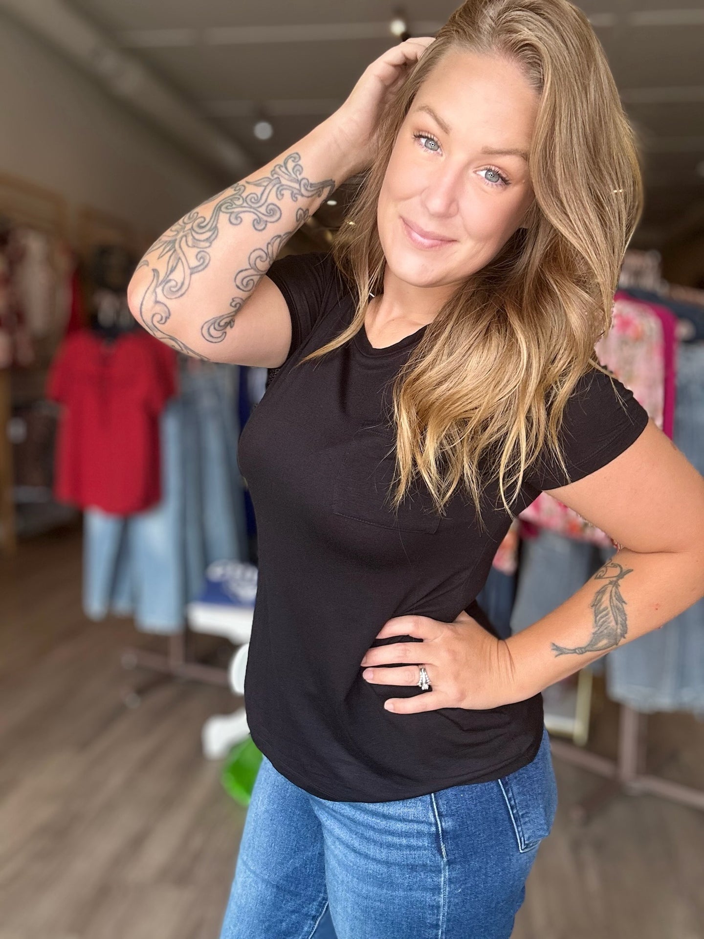 Black Scoop Neck Jersey Top