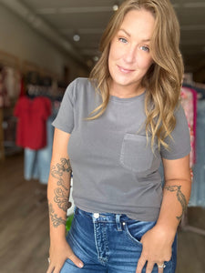 Grey Dyed Short Sleeve Pocket Tee