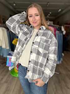 Grey Plaid Fleece Shacket