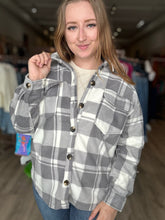 Load image into Gallery viewer, Grey Plaid Fleece Shacket