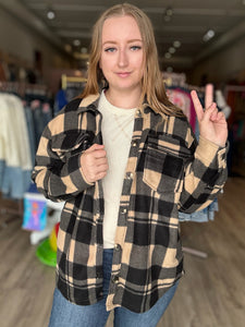 Taupe Plaid Fleece Shacket