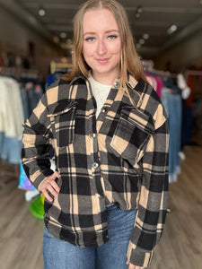 Taupe Plaid Fleece Shacket