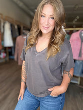 Load image into Gallery viewer, Charcoal Raw Edge Knit Top