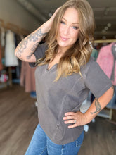 Load image into Gallery viewer, Charcoal Raw Edge Knit Top