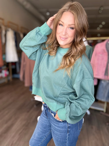 Moss Green Layered Hem Pullover