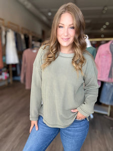 Olive Ribbed Long Sleeve Top
