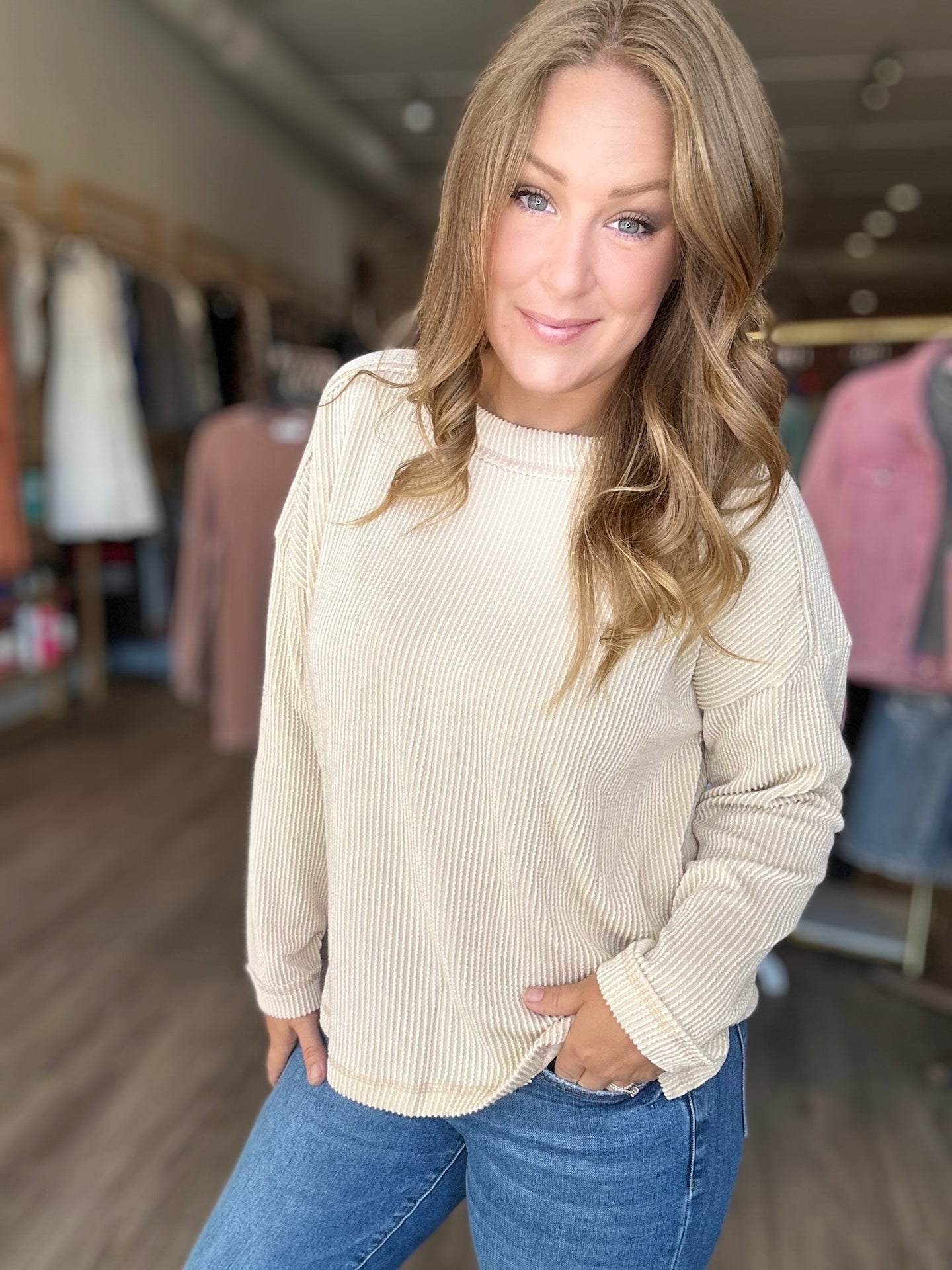 Oatmeal Ribbed Long Sleeve Top