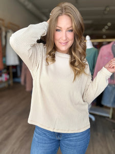 Oatmeal Ribbed Long Sleeve Top