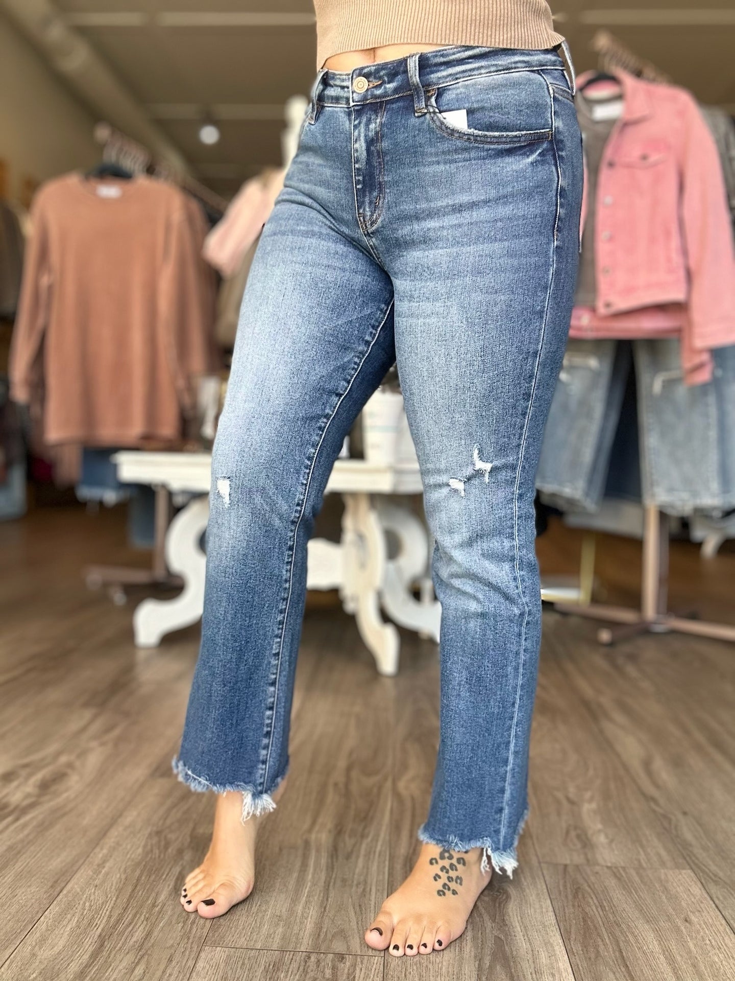 Flying Monkey Mid Rise Distressed Hem Cut Jeans