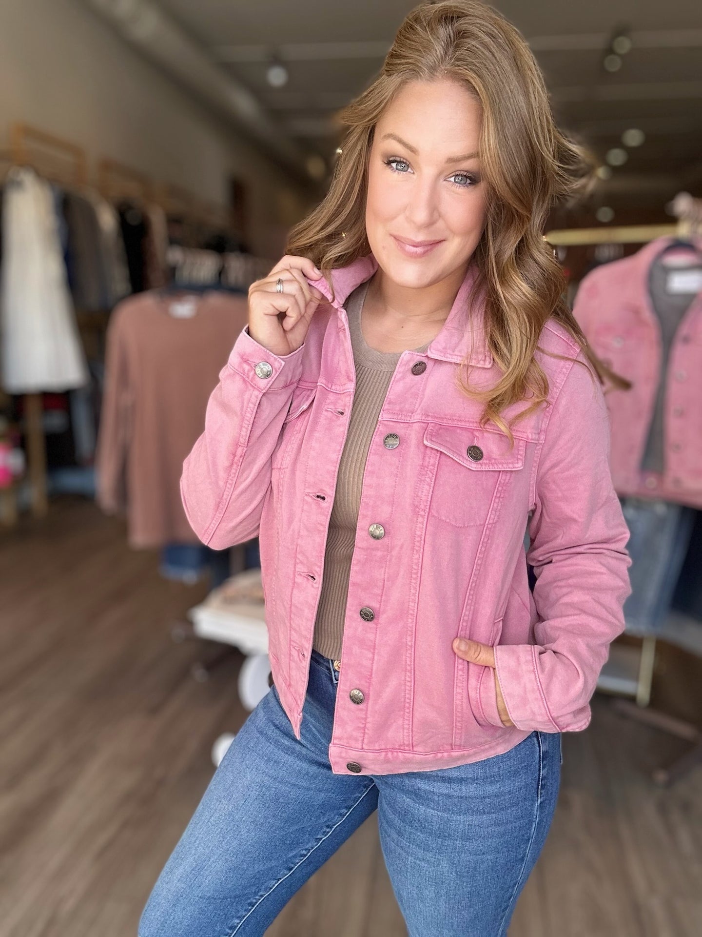 Mauve Stitched Button Up Jacket