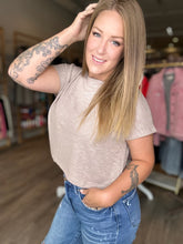 Load image into Gallery viewer, Mocha Burn Out Cropped Tee