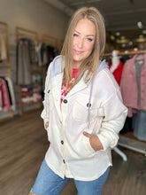 Load image into Gallery viewer, Cream Ribbed Hooded Button Shacket
