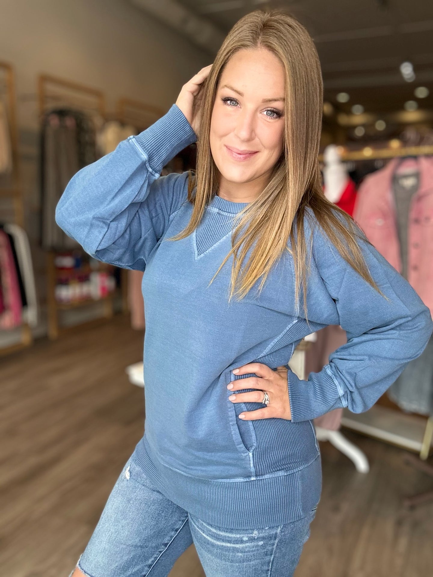 Dusty Blue Favorite Pocket Pullover