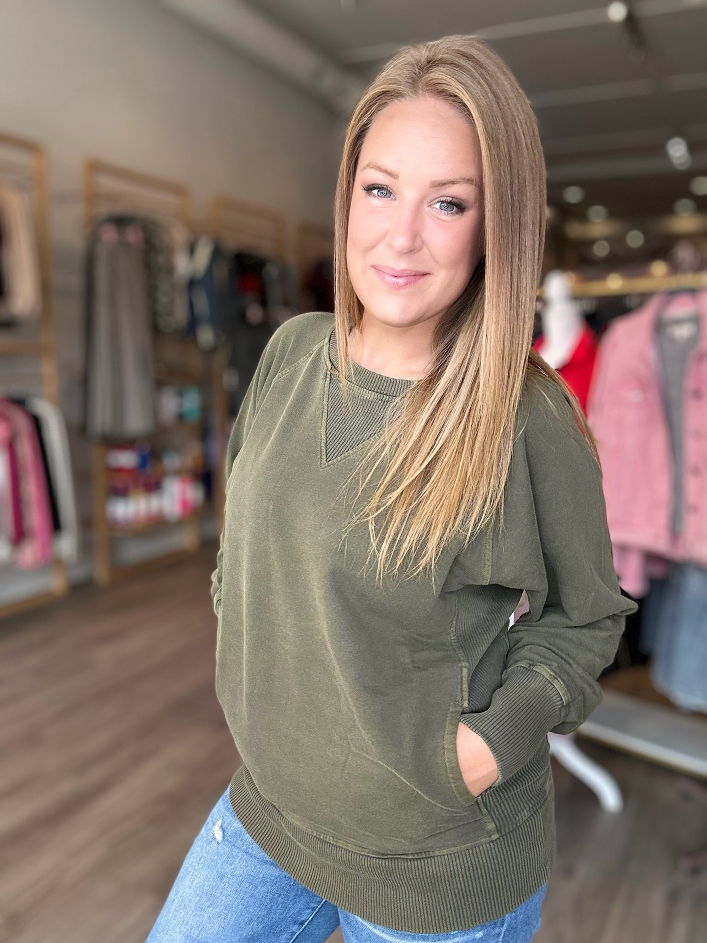 Olive Green Favorite Pocket Pullover