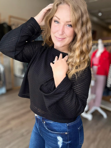 Black Boat Neck Bell Sleeve Top
