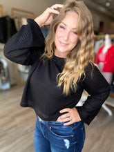 Load image into Gallery viewer, Black Boat Neck Bell Sleeve Top