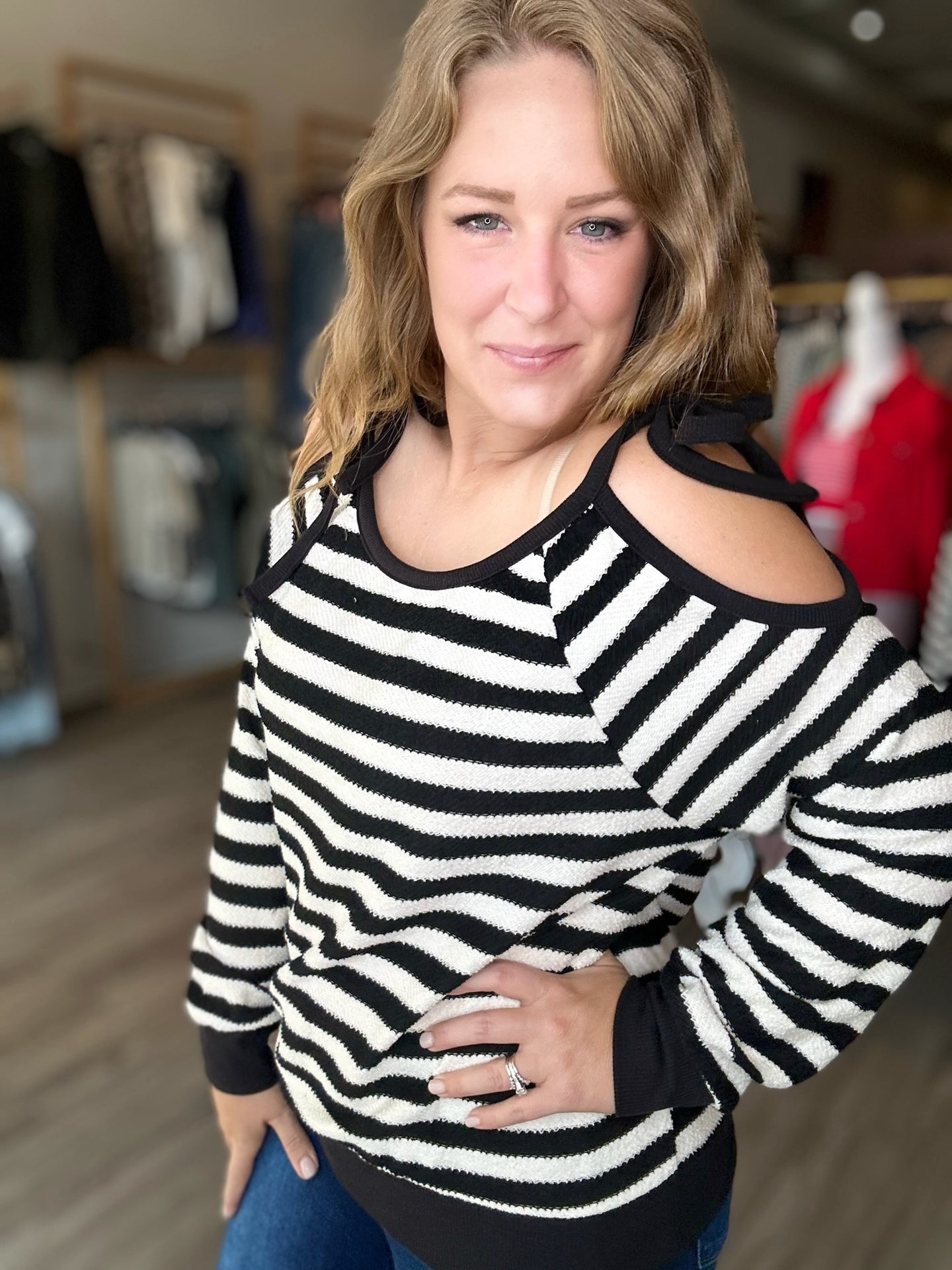 Black Cut Out Tie Long Sleeve Top