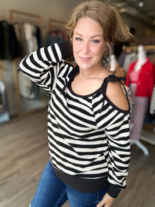 Black Cut Out Tie Long Sleeve Top