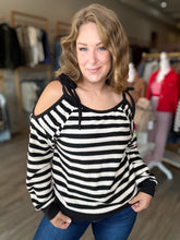 Load image into Gallery viewer, Black Cut Out Tie Long Sleeve Top