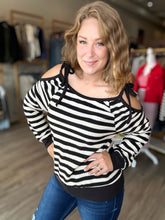 Load image into Gallery viewer, Black Cut Out Tie Long Sleeve Top
